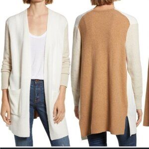 Madewell womens size medium Tan Cream Colorblock Open Front Cardigan Sweater